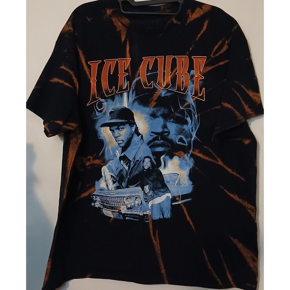 ICE CUBE Graphic Tee Men XL Custom Acid Wash Rap Hip Hop Black T Shirt